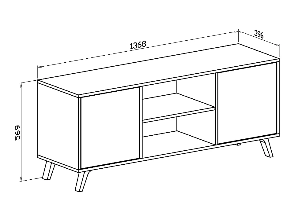 Meuble TV 137x40x57cm avec 2 portes, modèle WIND, Gris Anthracite et chêne