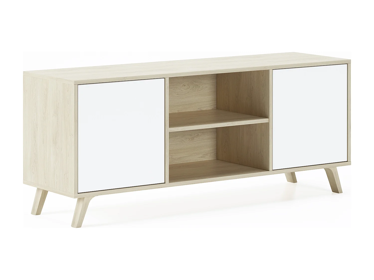 Televisiemeubels, Windmodel, 137x40x57cm, Eetkamer, Eik en wit, Moderne stijl