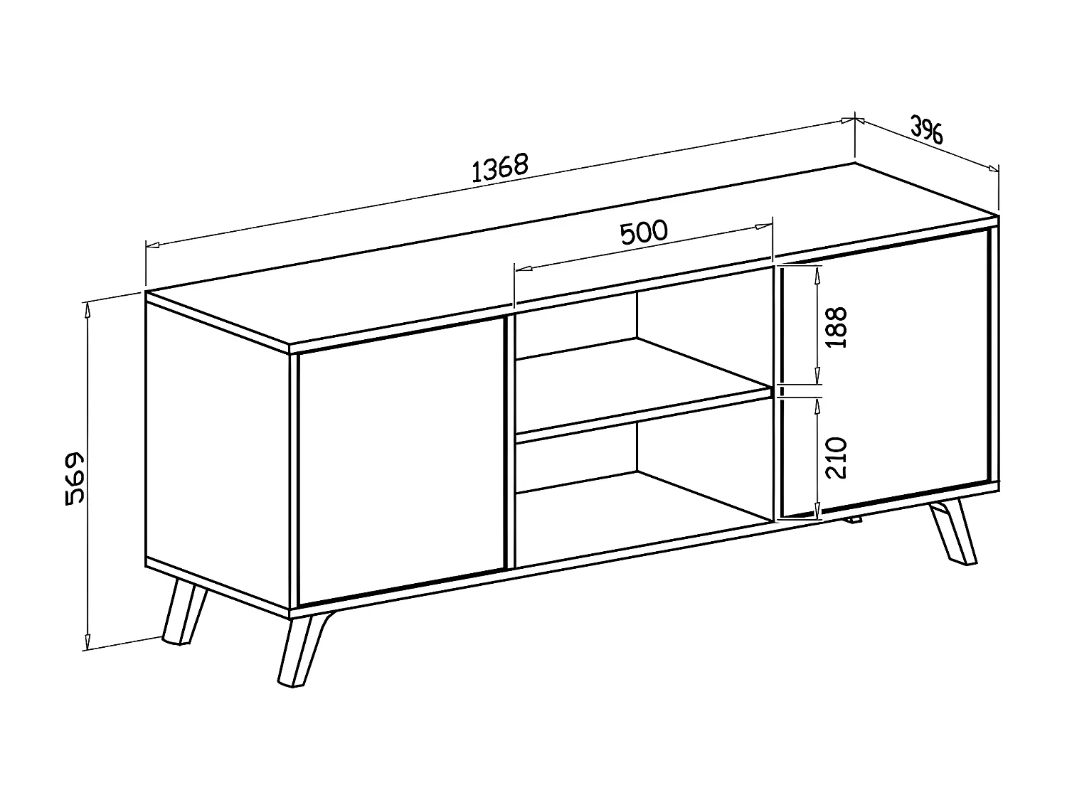Televisiemeubels, Windmodel, 137x40x57cm, Eetkamer, Eik en wit, Moderne stijl