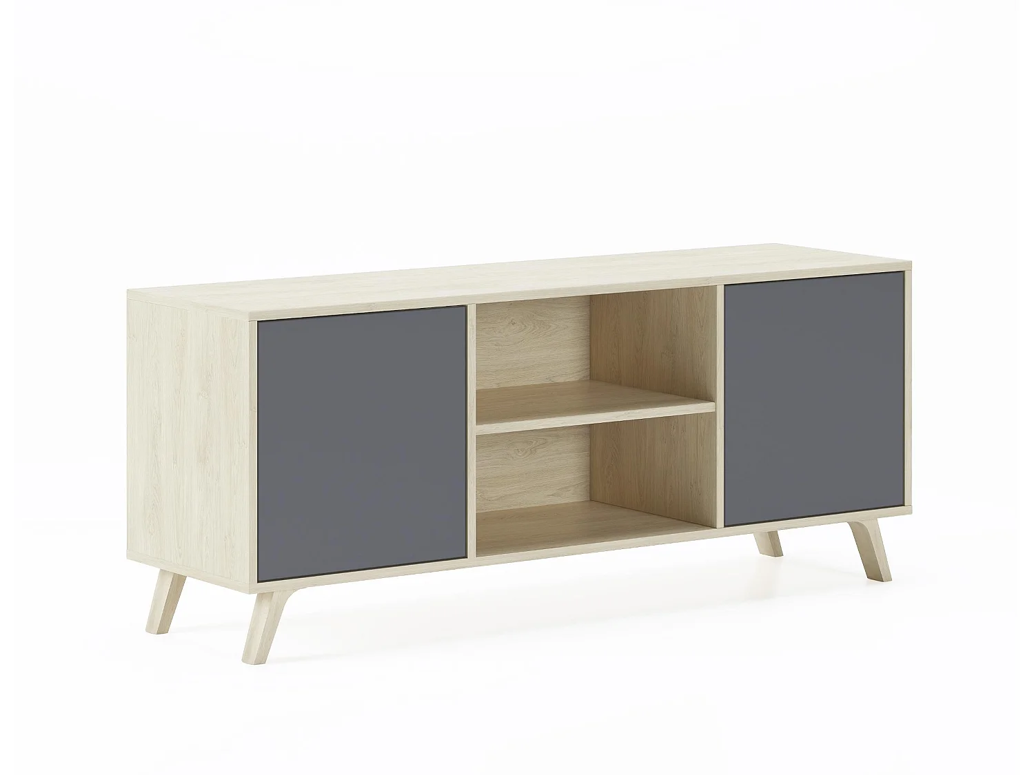 Meuble TV 137x40x57cm avec 2 portes, modèle WIND, couleur chêne et gris anthracite
