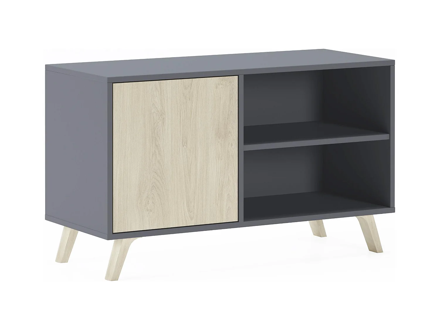 Meuble TV 95x40x57cm avec porte à gauche, modèle WIND, structure Anthracite, porte chêne