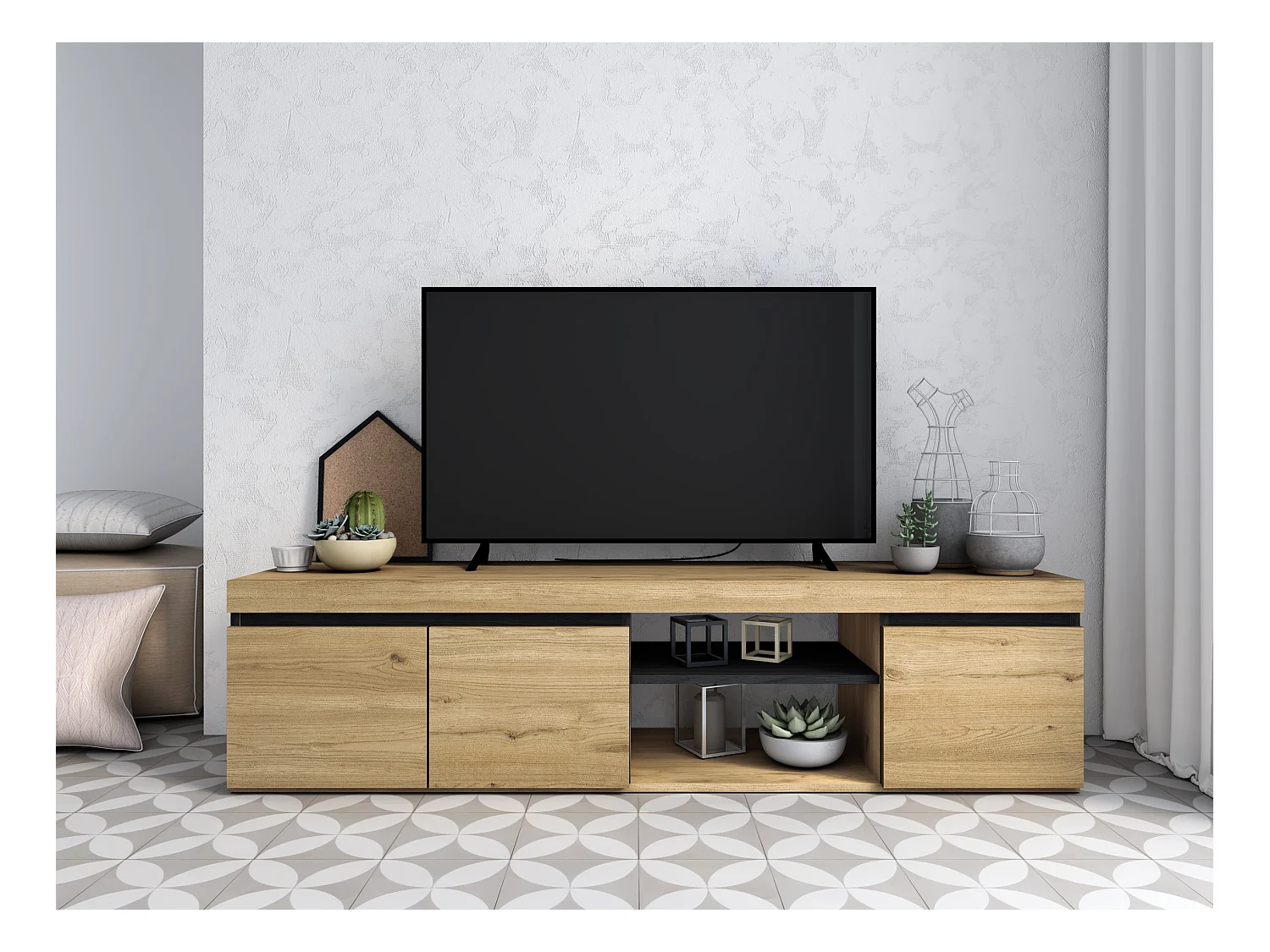 TV-meubel "Naturale", Eik/Zwart, Medium, nordic
