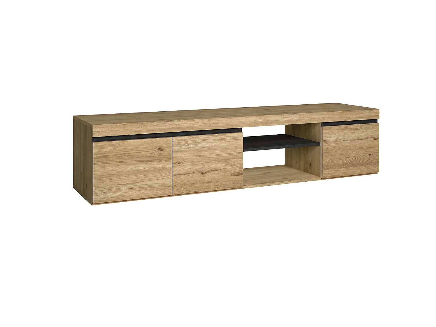 Meuble TV mod.NATURALE Chêne et Noir, 2 portes et 2 logements, 160x40x41cm