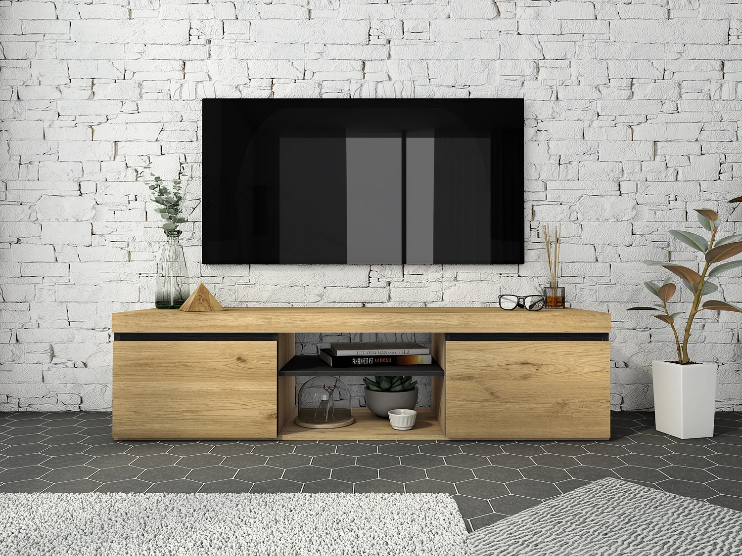 TV-meubel "Naturale", Eik/Zwart, Medium, nordic