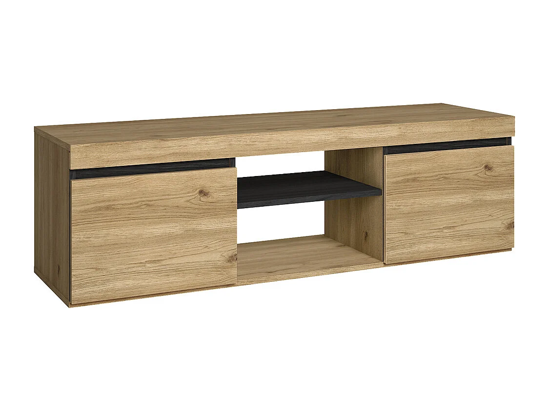 Meuble TV mod.NATURALE ''Chêne/Noir'', 2 portes et 2 logements, 140x40x41cm