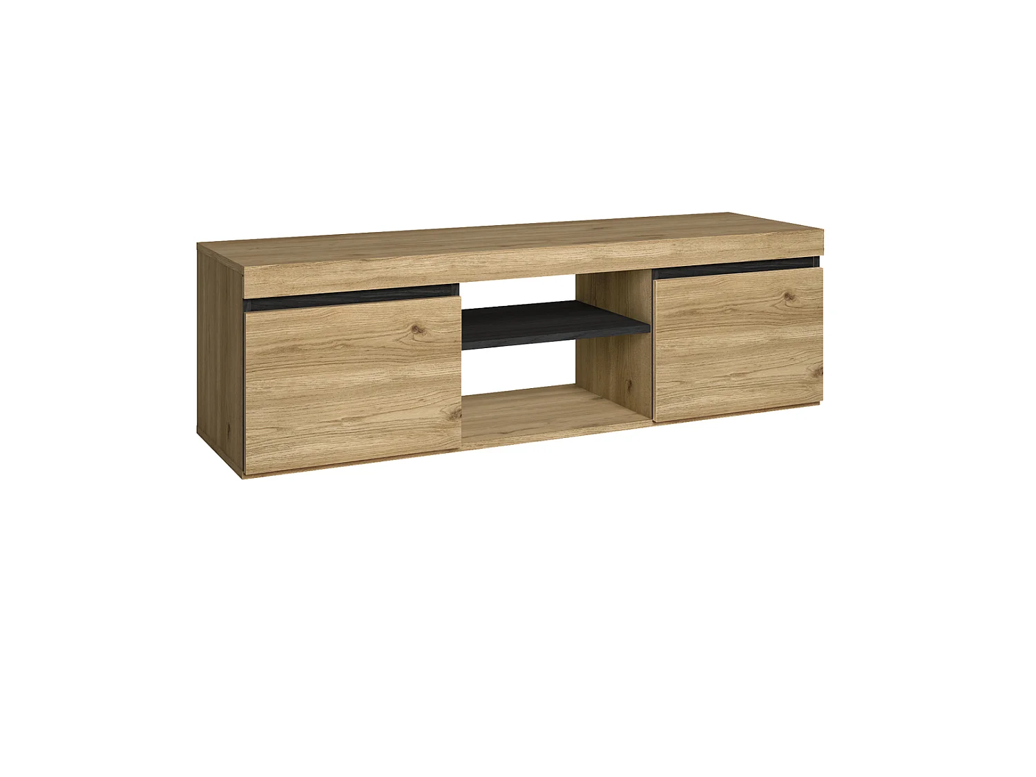 Mueble de TV mod NATURALE ''Roble/Negro'', 2 puertas y 2 compartimentos, 140x40x41cm