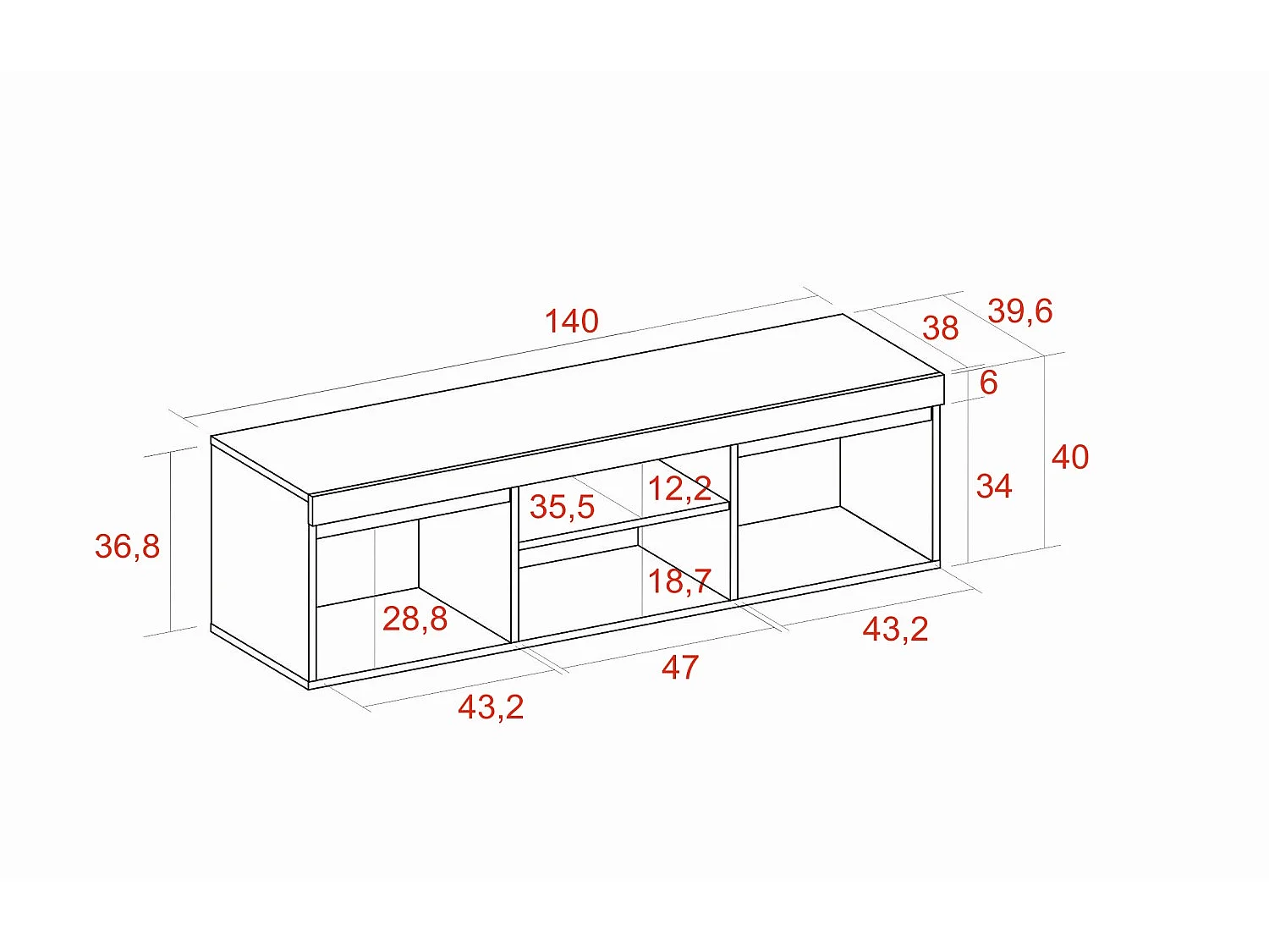 Mueble de TV mod NATURALE ''Roble/Negro'', 2 puertas y 2 compartimentos, 140x40x41cm
