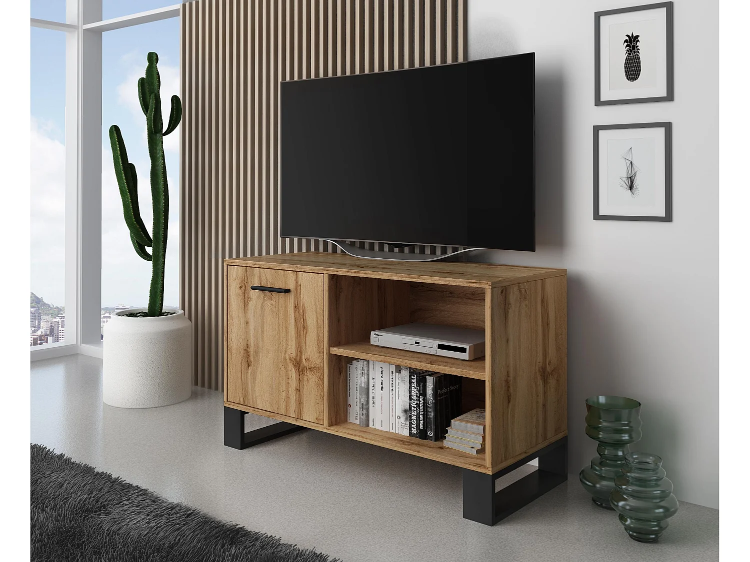TV Furniture, Loft -model, 95x40x57 cm, Woonkamer, hal, kantoor, Rustieke eik, Noordse stijl