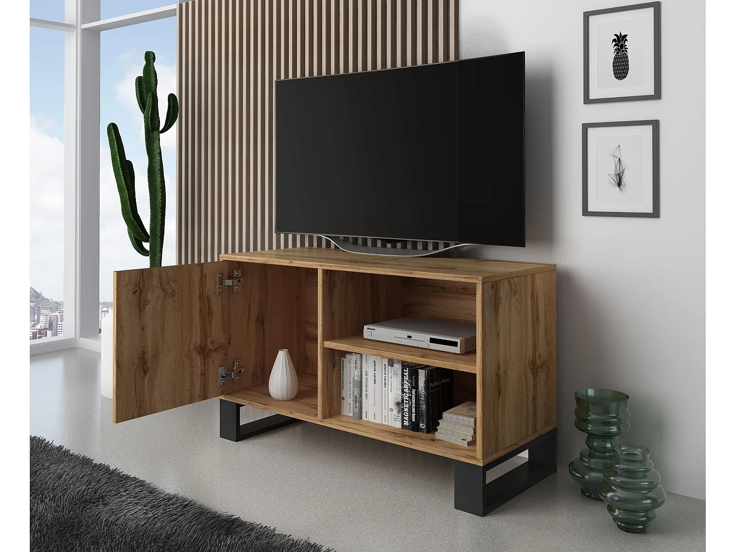TV Furniture, Loft -model, 95x40x57 cm, Woonkamer, hal, kantoor, Rustieke eik, Noordse stijl