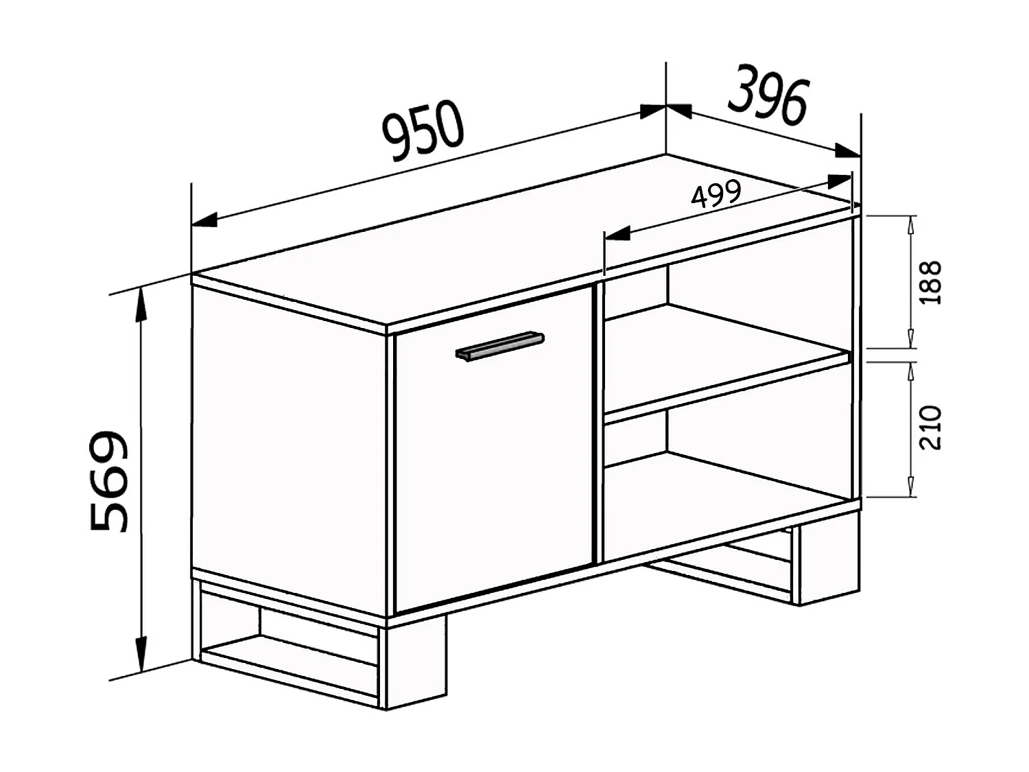 TV Furniture, Loft -model, 95x40x57 cm, Woonkamer, hal, kantoor, Rustieke eik, Noordse stijl