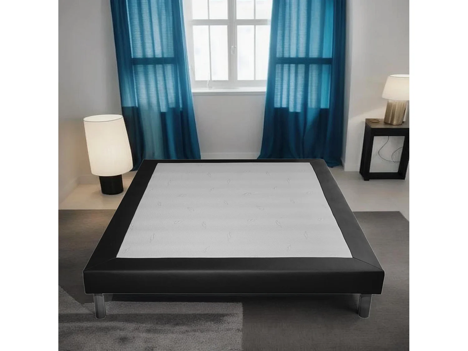 Sommier tapissier simili noir - 160x200