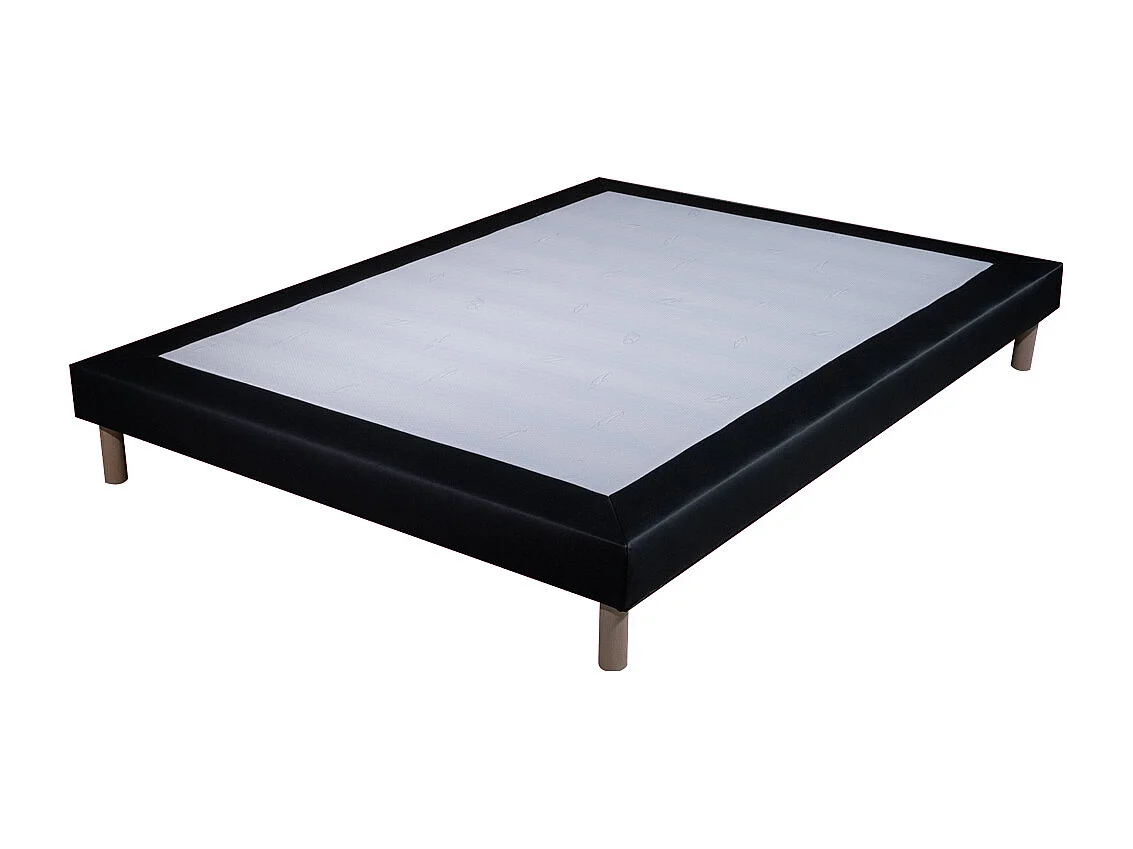 Sommier tapissier simili noir - 140x190cm