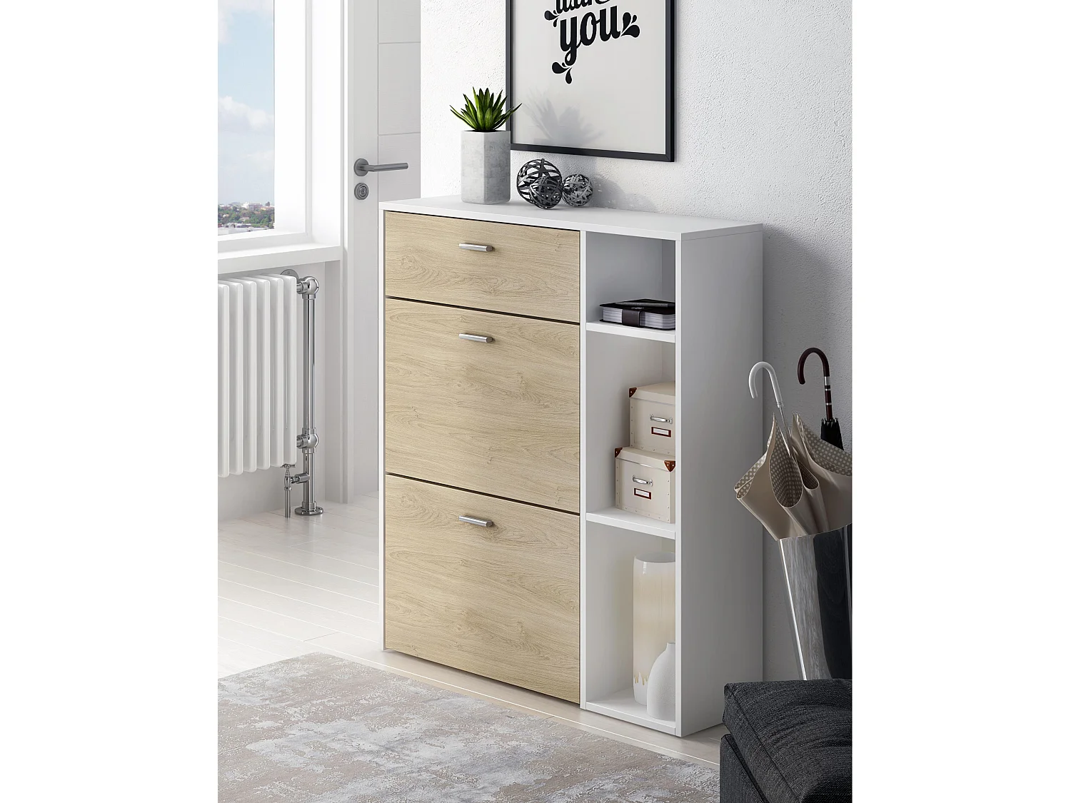 Zapatero Furniture, Windmodel, 90x26x101.5cm, TEGROEP HALL EN HALL, Wit en eiken, Moderne stijl