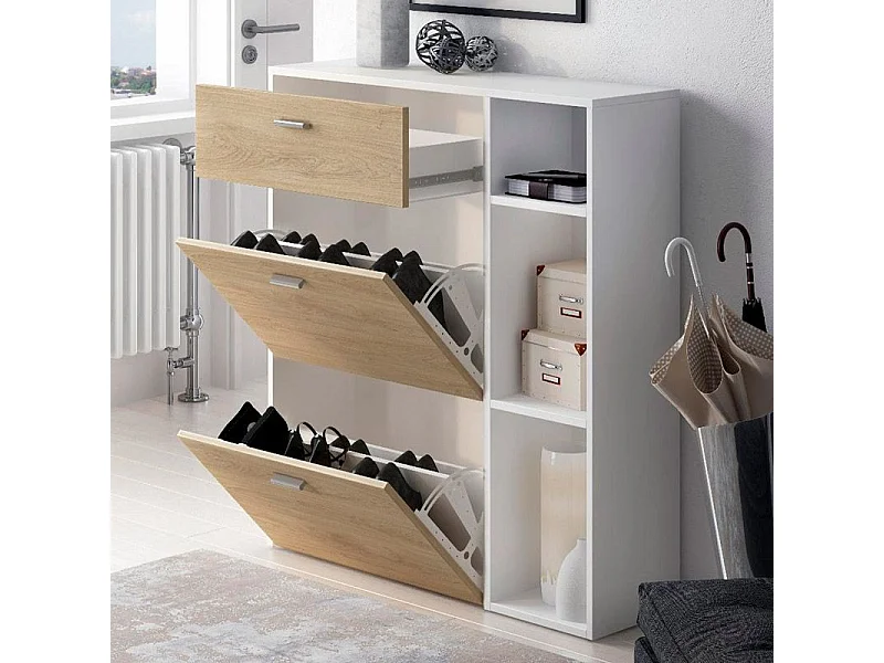 Zapatero Furniture, Windmodel, 90x26x101.5cm, TEGROEP HALL EN HALL, Wit en eiken, Moderne stijl