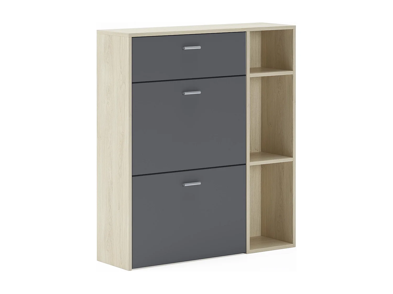 Meuble à chaussures WIND, couleur structure chêne, couleur Gris Anthracite, 90x26x101.5cm