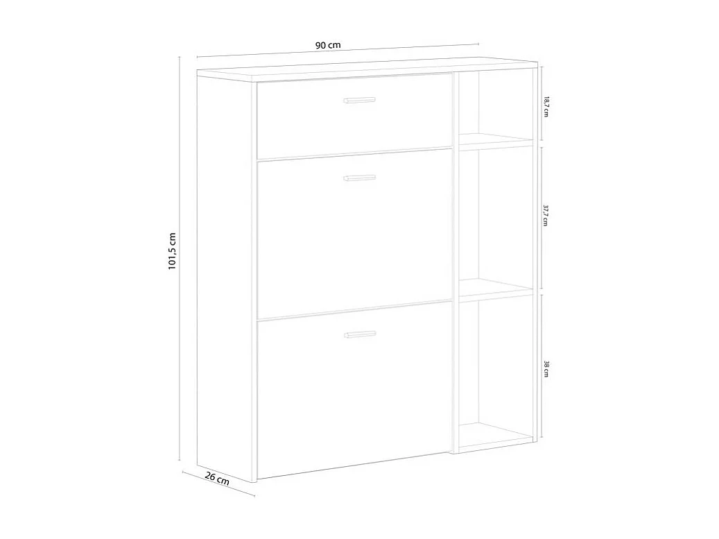 Meuble à chaussures WIND, couleur de structure Gris Anthracite, couleur chêne, 90x26x101.5cm
