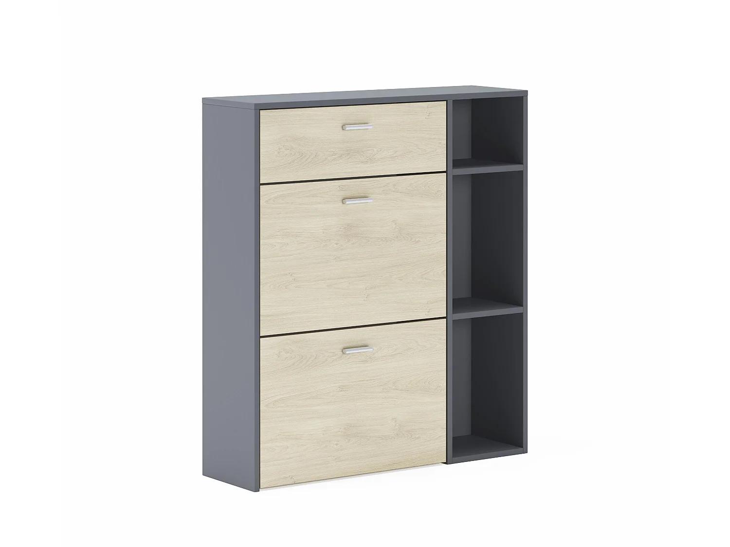 Zapatero WIND, color estructura Gris Antracita, color roble, 90x26x102cm