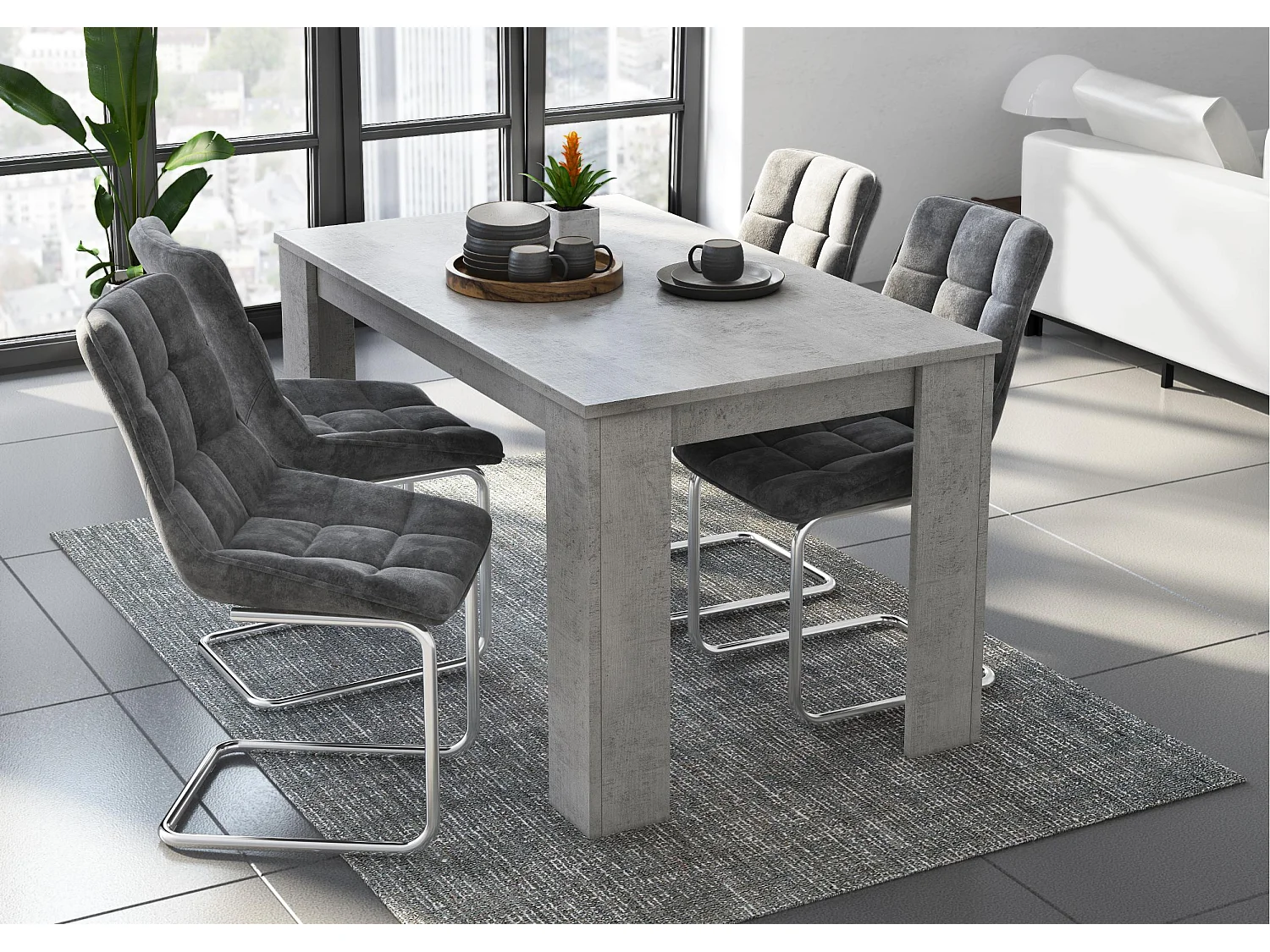 Table à manger 140 cm, couleur CIMENT, 80x138x75cm