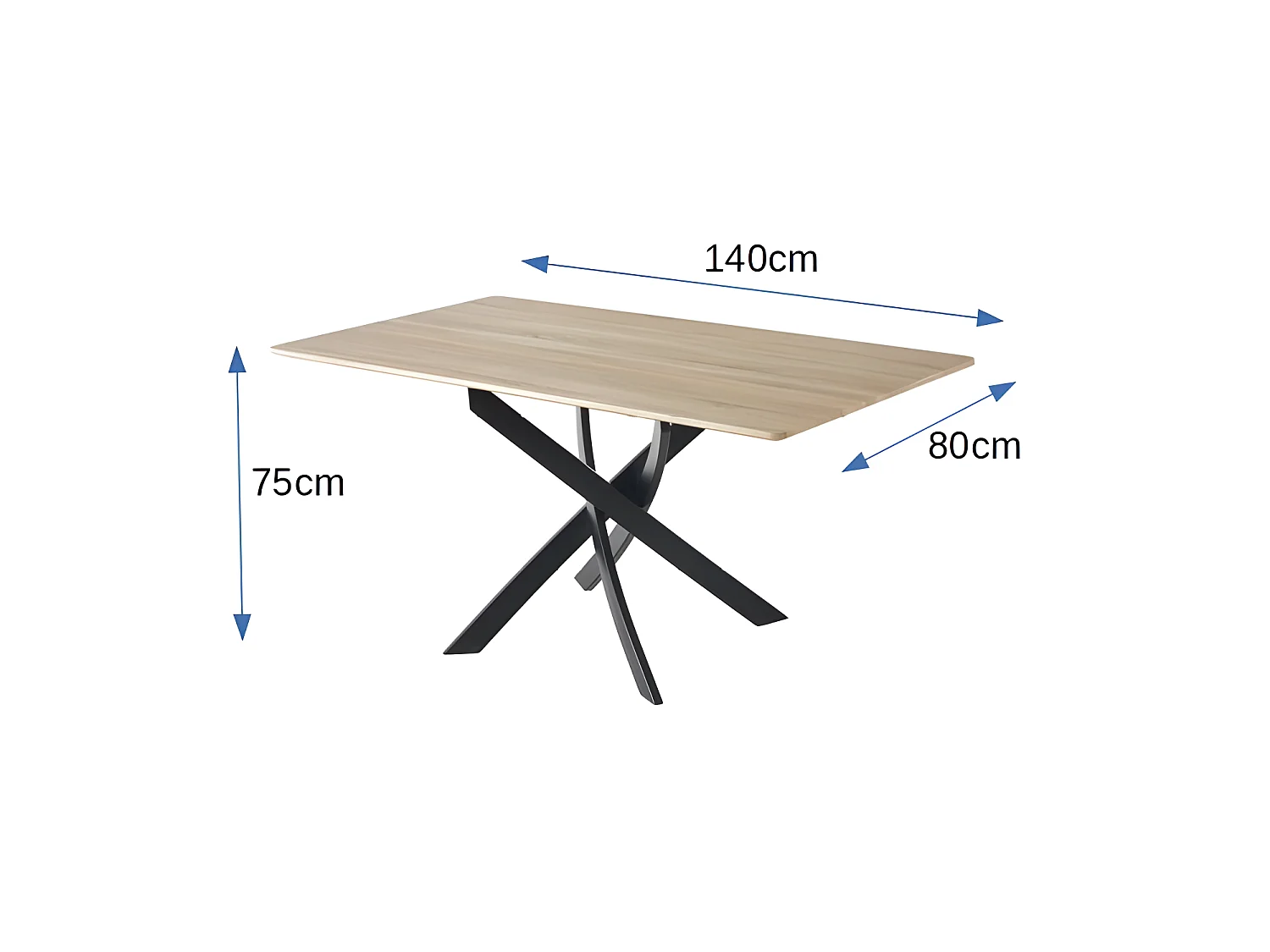 Table a manger fixe, salon, Modele ZEN, couleur Chene, Pieds metalliques, 140x80x75cm