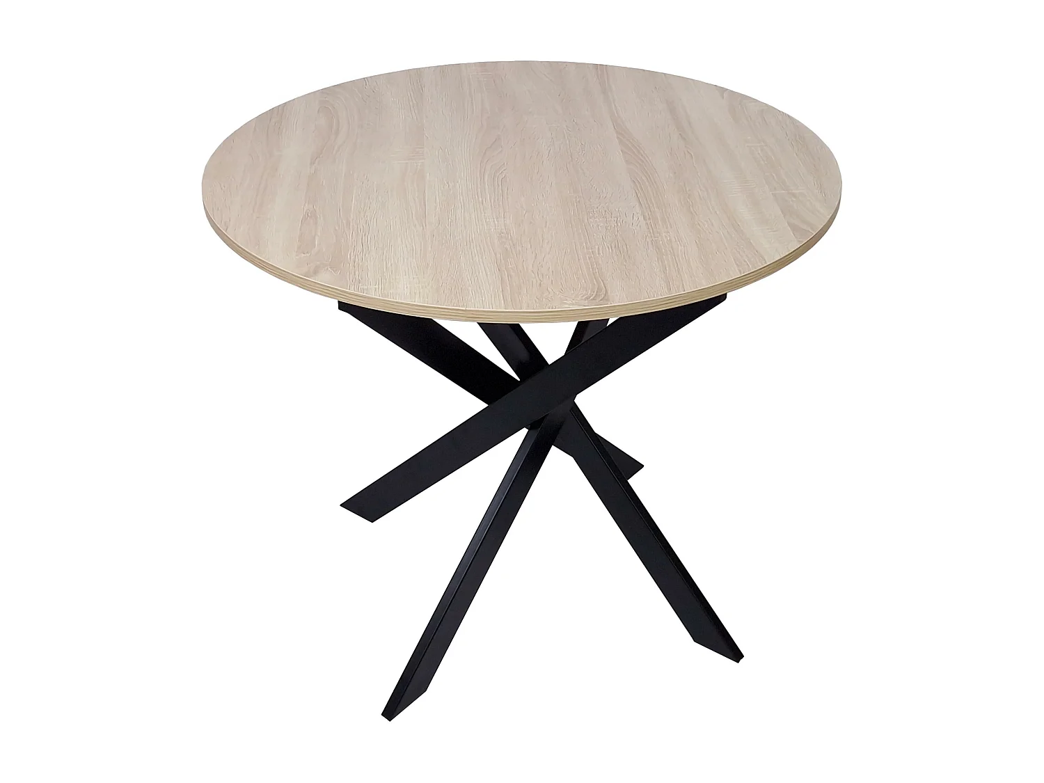 Mesa de jantar fixa redonda ZEN, 90x90x77cm, Capacidade para 4 pessoas, Cor carvalho, Pés metálicos em preto lacado mate