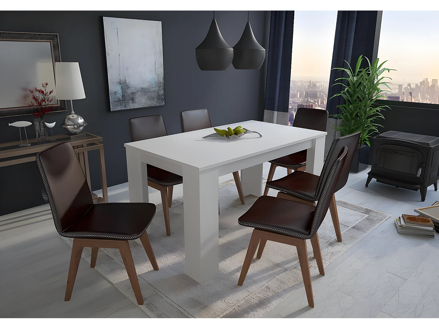 Table de salle à manger et séjour, de 140 cm blanc mat, Jusqu'à 6 personnes