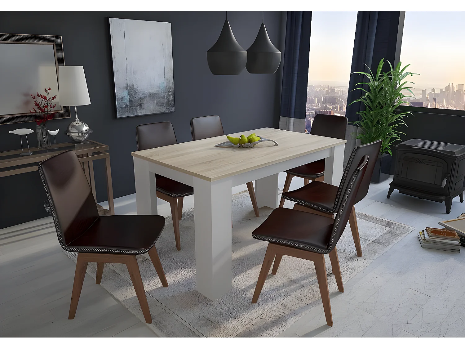 Eettafel, Opgelost, 138x80x75cm, Robuust en resistent meubilair, Eik en wit, Noordse stijl