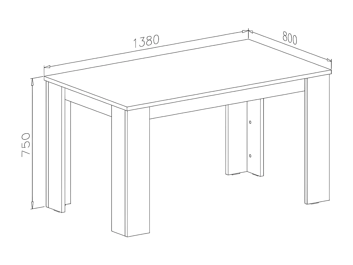 Eettafel, Opgelost, 138x80x75cm, Robuust en resistent meubilair, Eik en wit, Noordse stijl