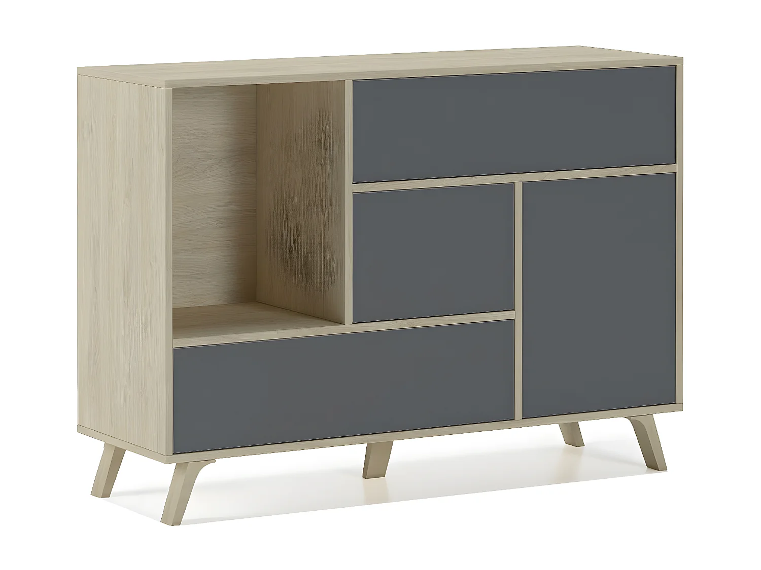 Buffet de salle à manger WIND 1 porte, 3 tiroirs, Couleur chêne/Gris Anthracite