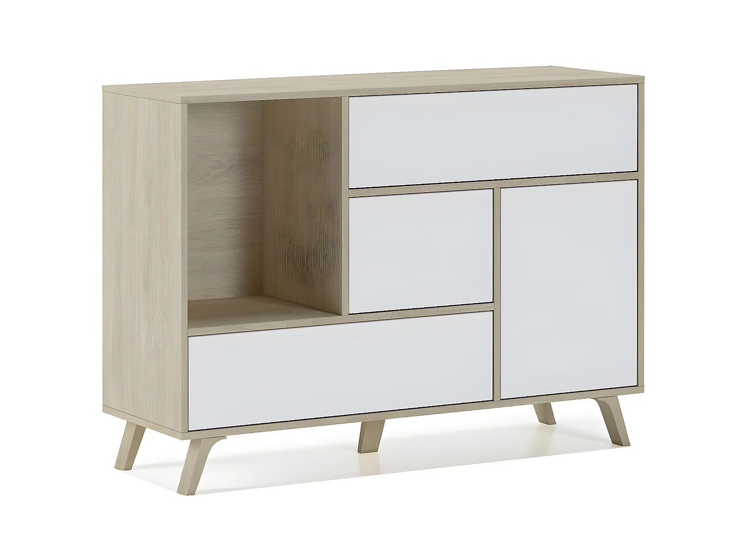 Sabreess Furniture - Buffet, Windmodel, 120x40x86 cm, Woonkamer, hal, kantoor, Eik en wit, Moderne stijl