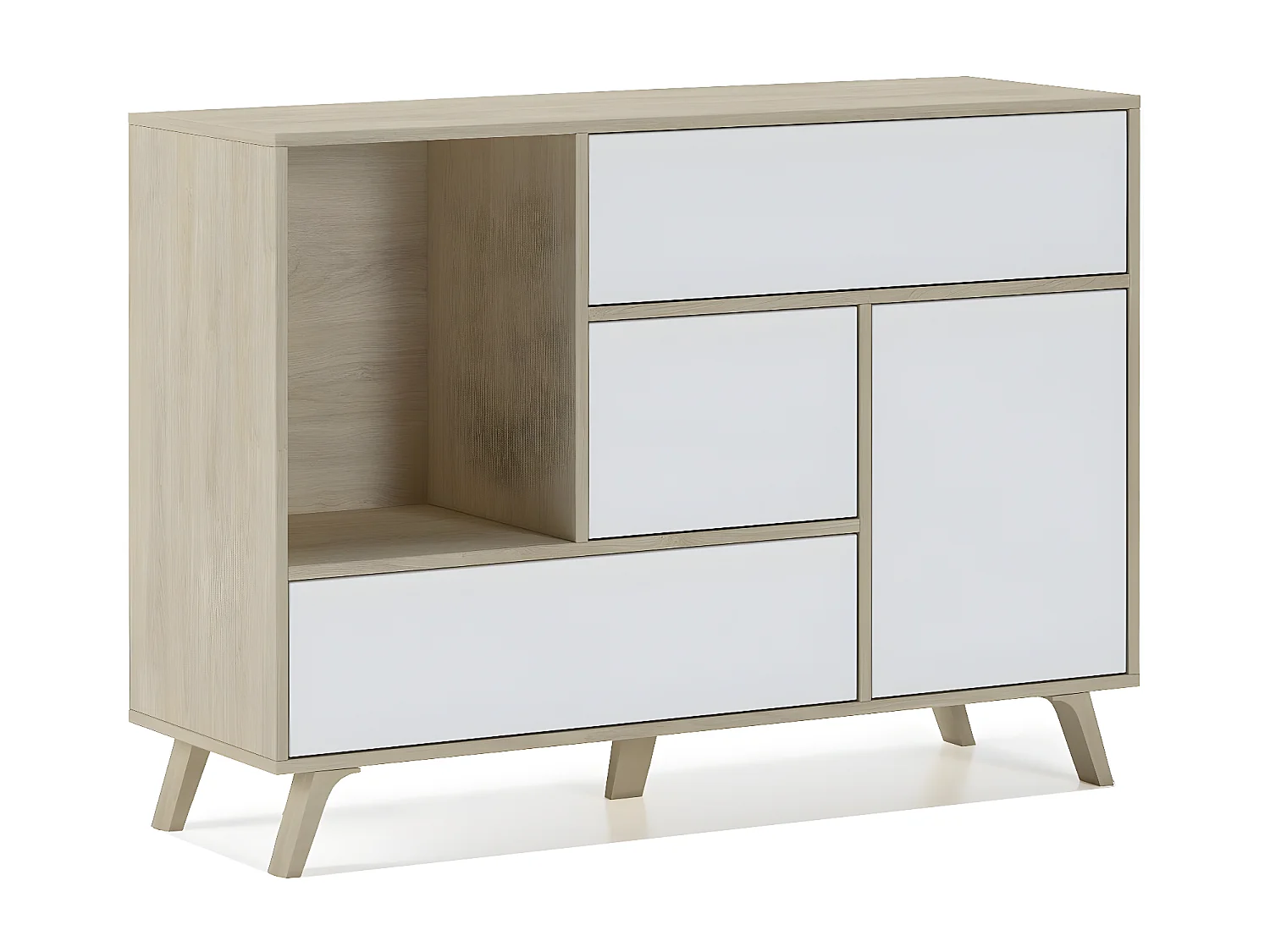 Sabreess Furniture - Buffet, Windmodel, 120x40x86 cm, Woonkamer, hal, kantoor, Eik en wit, Moderne stijl