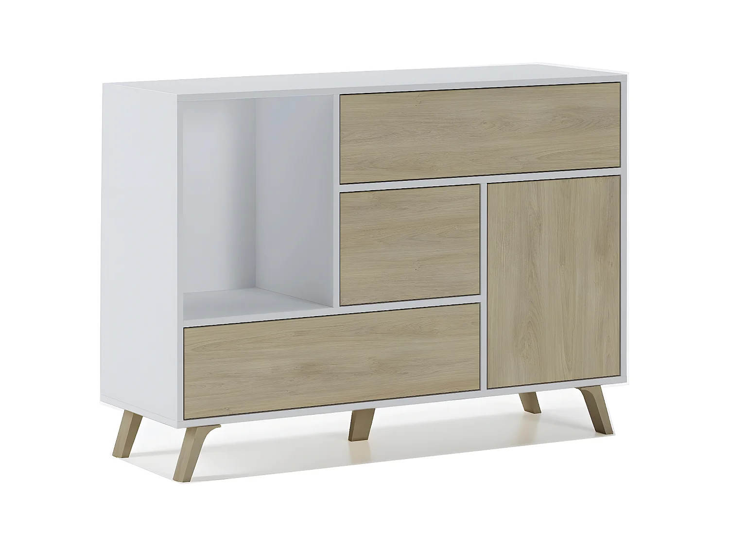 Buffet de salle à manger WIND 1 porte, 3 tiroirs, couleur Blanc/chêne