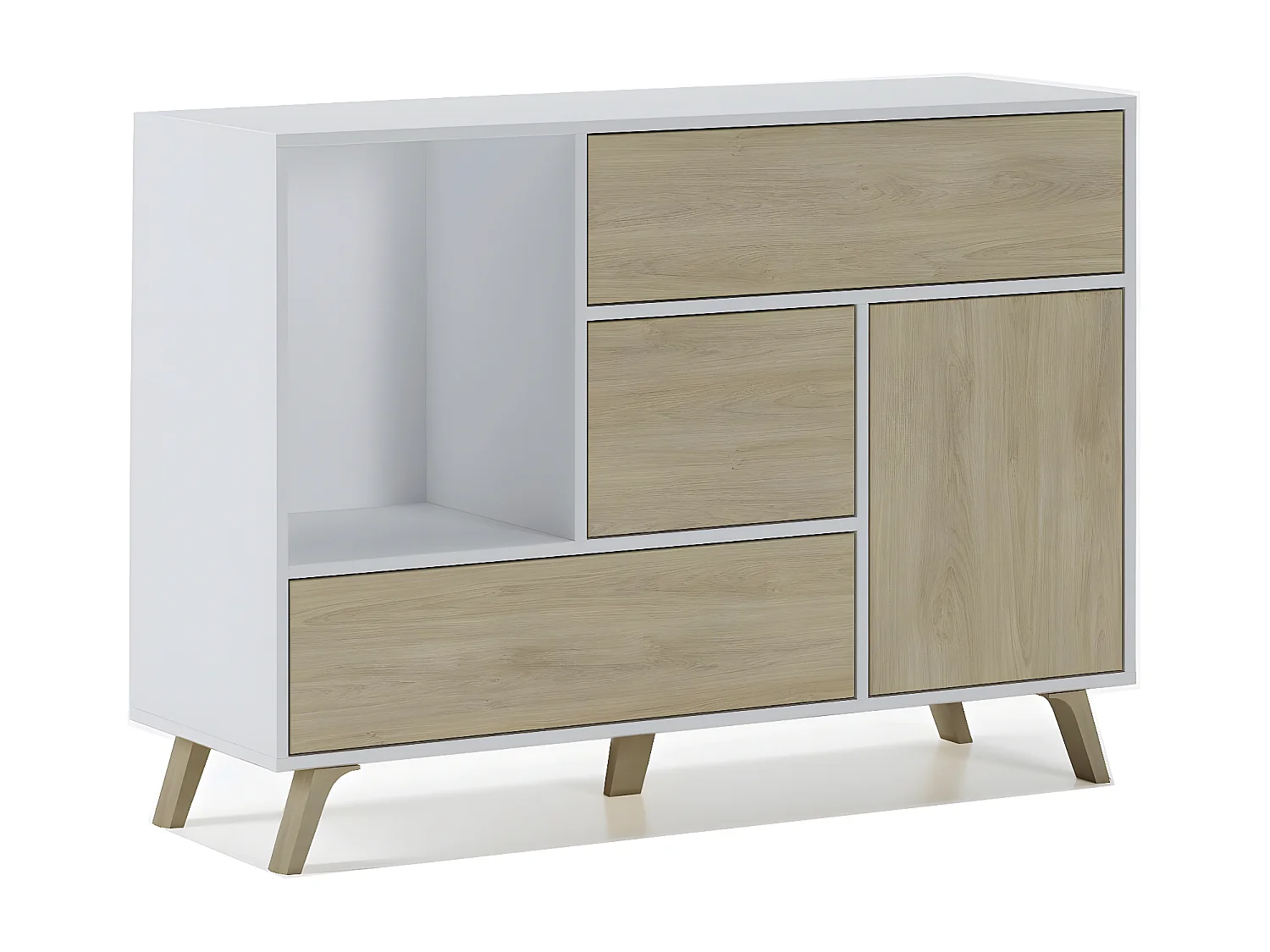 Buffet de 1 porta ,3 gavetas, cor branco/Carvalho.