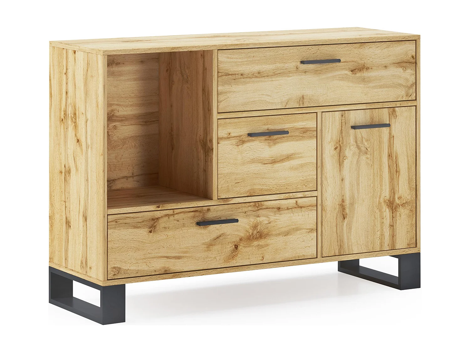 Buffet - Said, Loft -model, 120x40x86 cm, Woonkamer, hal, kantoor, Rustieke eik, Noordse stijl