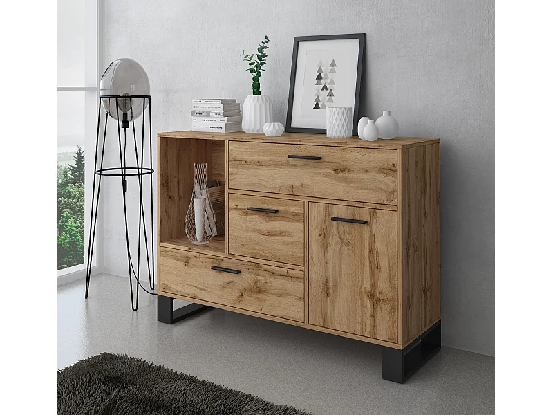 Buffet - Said, Loft -model, 120x40x86 cm, Woonkamer, hal, kantoor, Rustieke eik, Noordse stijl