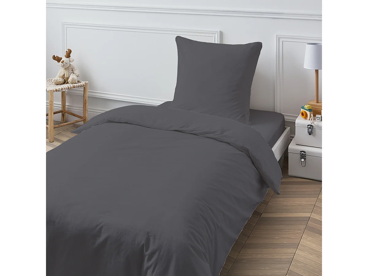 Drap housse en coton 57 fils uni bonnet 25cm zinc 80x200cm