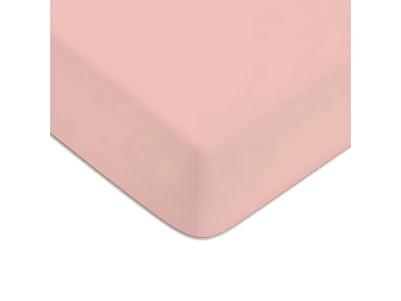 Drap housse en coton 57 fils uni bonnet 25cm rose 180x200cm