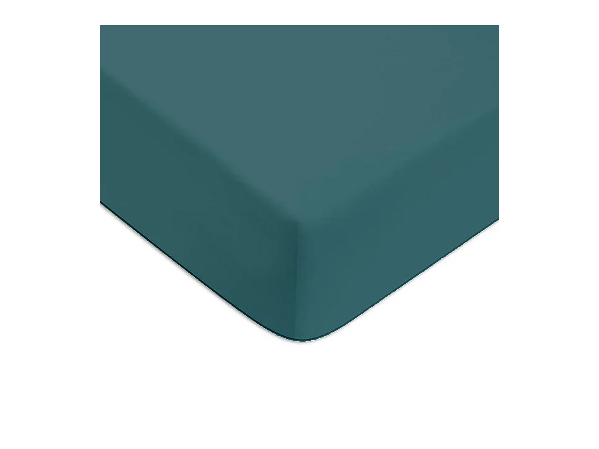 Drap housse en coton 57 fils uni bonnet 25cm canard 180x200cm