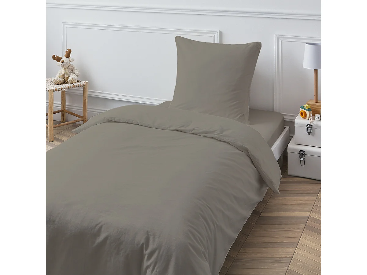 Drap housse en coton 57 fils uni bonnet 25cm vison 80x200cm