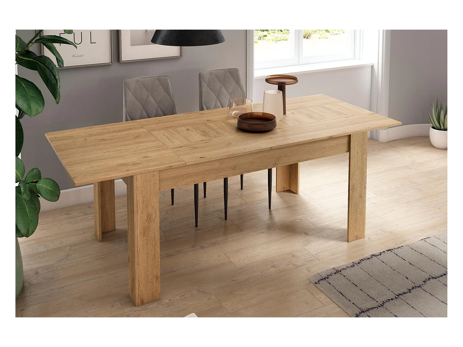 Esstisch 140cm ausziehbar 200cm, Farbe Naturale, Maße: 90.4cm Breite x 140.4/200.4 Länge x 76.1cm Höhe