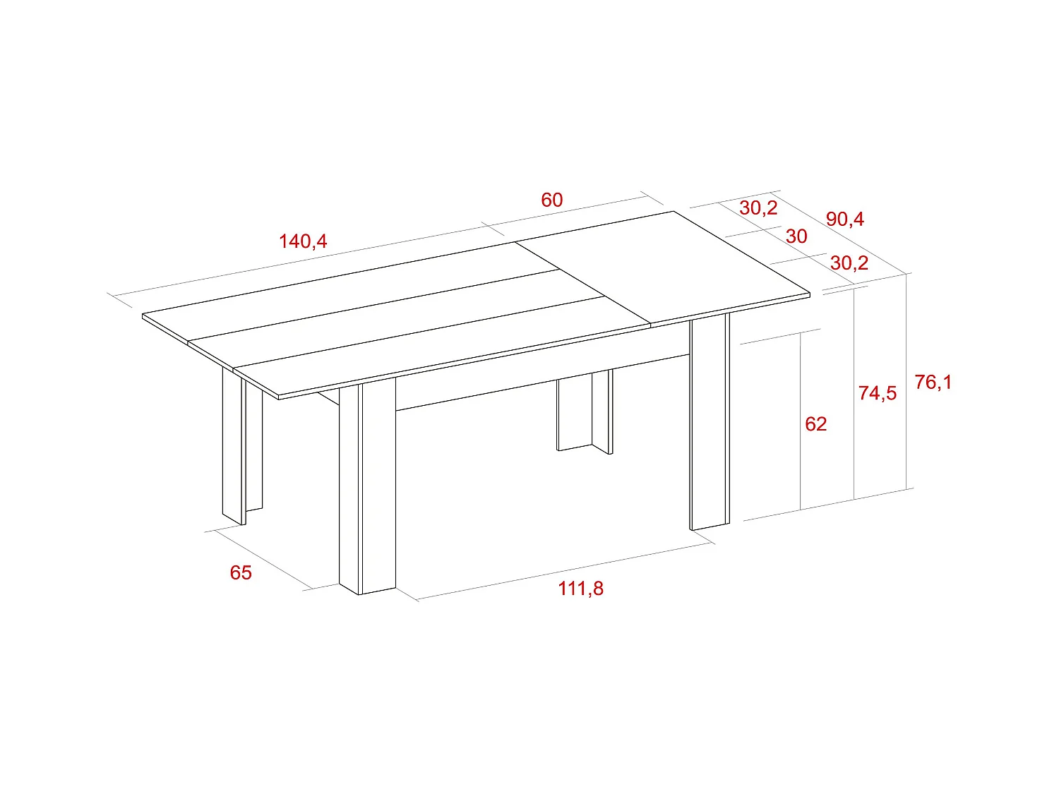 Esstisch 140cm ausziehbar 200cm, Farbe Naturale, Maße: 90.4cm Breite x 140.4/200.4 Länge x 76.1cm Höhe