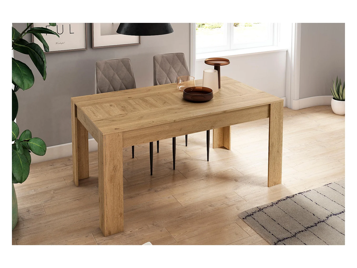 Mesa de Comedor de 140cm extensible 200cm, Color Naturale.