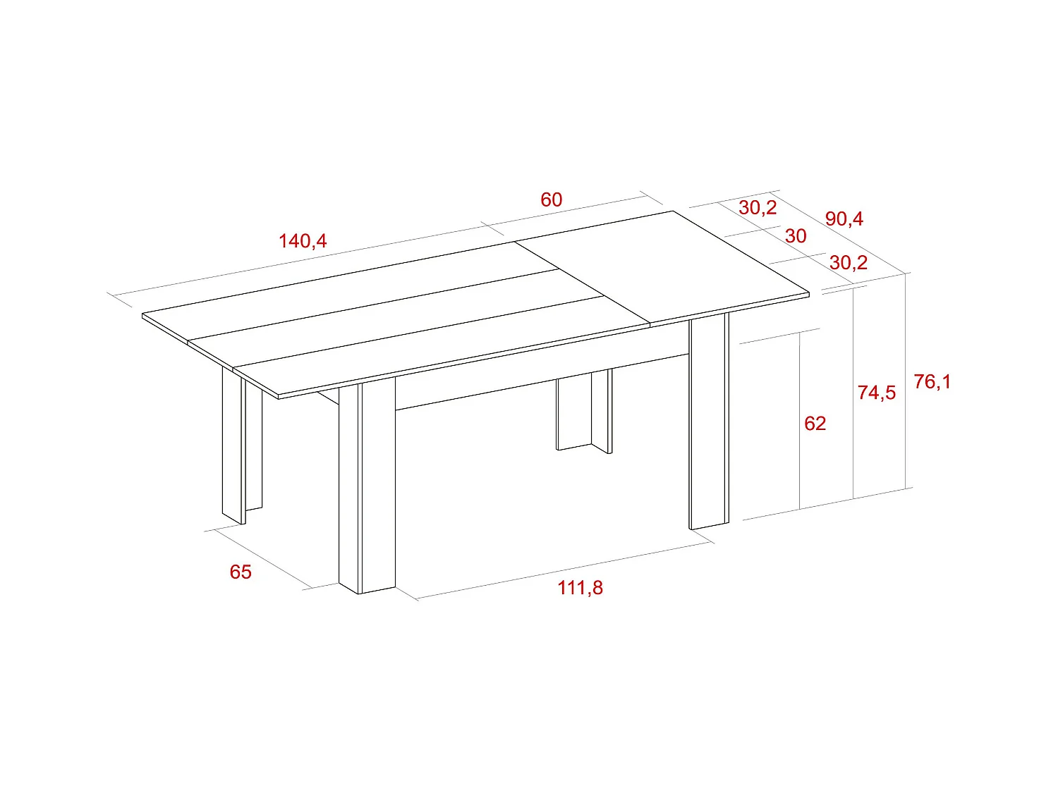 Mesa de Comedor de 140cm extensible 200cm, Color Naturale.