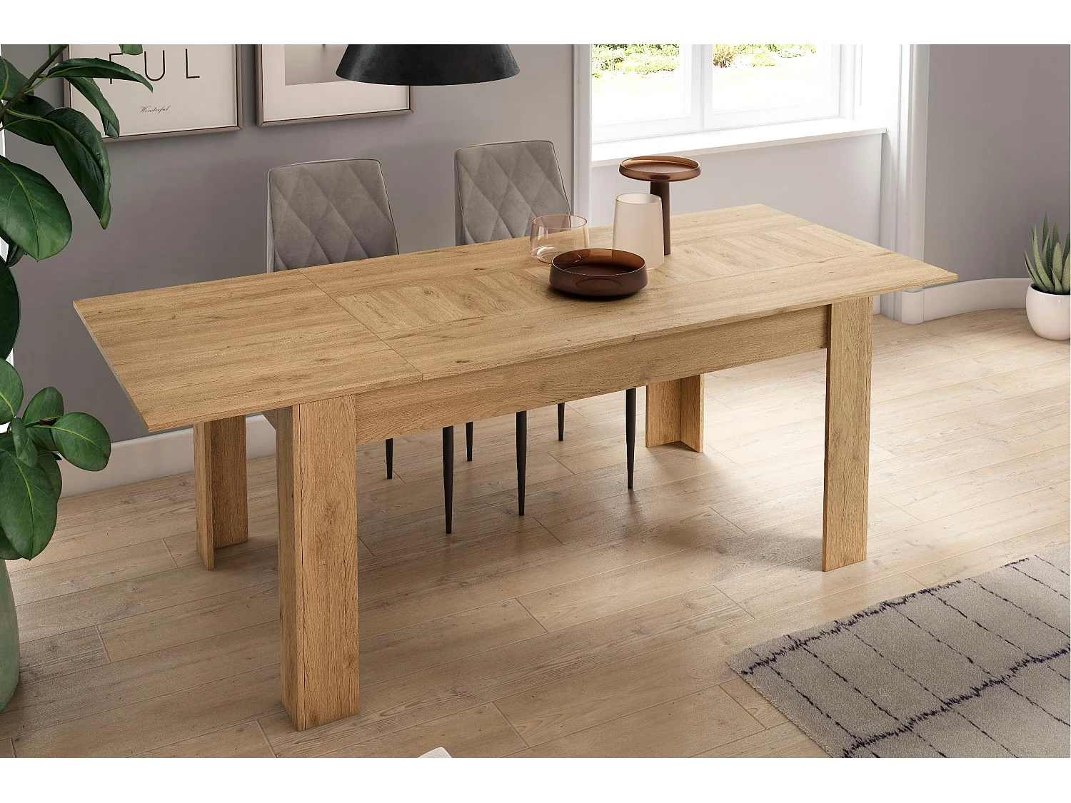 Table de Salle à manger 140cm extensible 200cm Naturale mat, 90.4x140.4/200.4x76.1