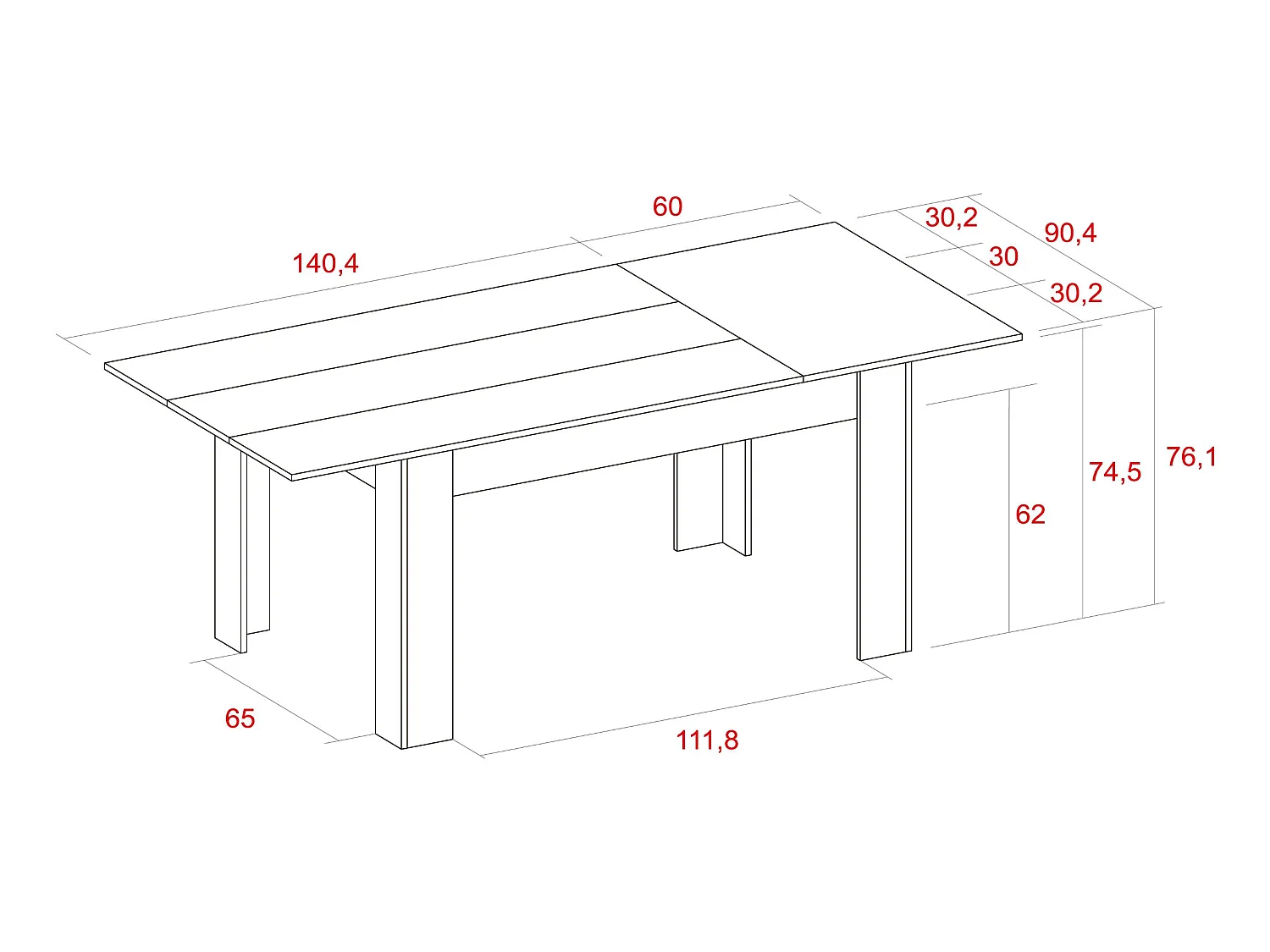 Mesa de Comedor de 140cm extensible 200cm, Color Naturale.