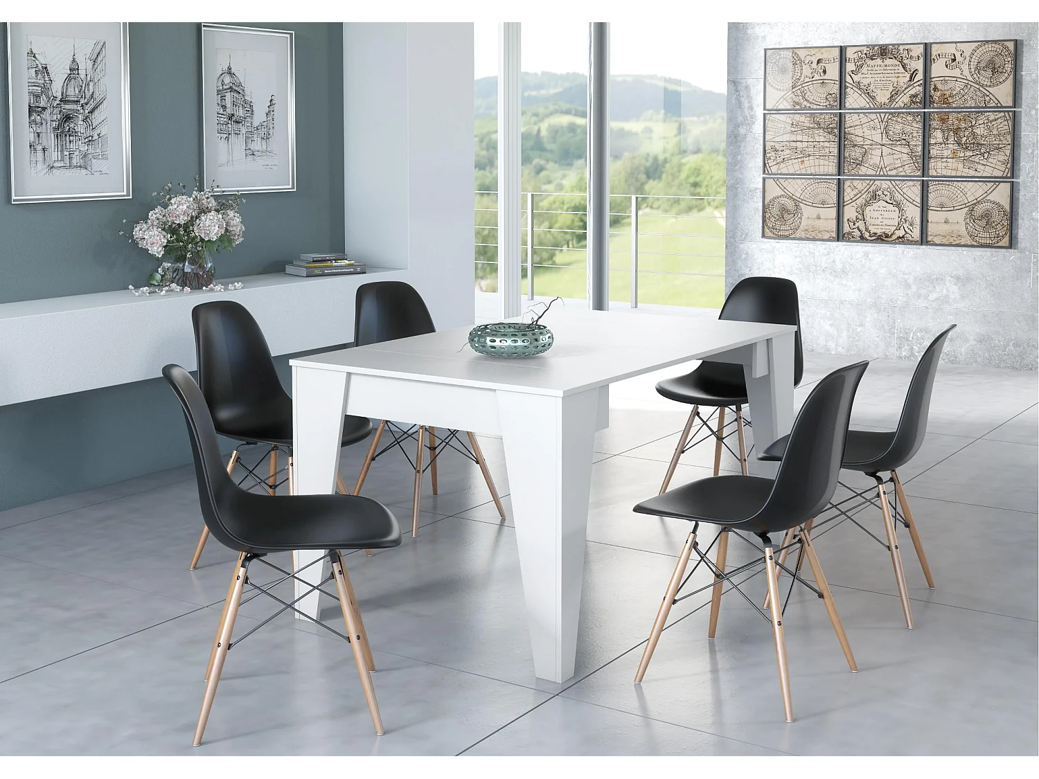 Tafel TM uitschuifbare eetkamerconsole met verlengbladen tot 146 cm, wit mat