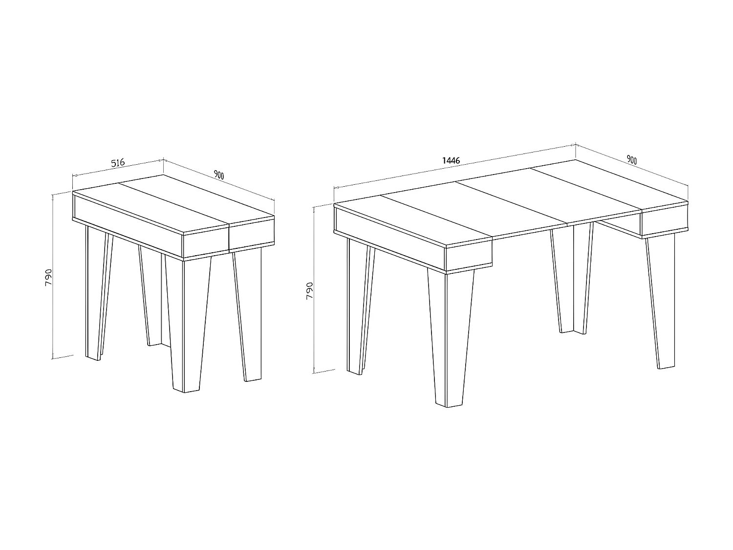 eettafel Console KL, 52x90x79 cm uitbreidbaar tot 144,6 cm, Capaciteit tot 6 diners, Woonkamer, hal, kantoor, Wit en eiken