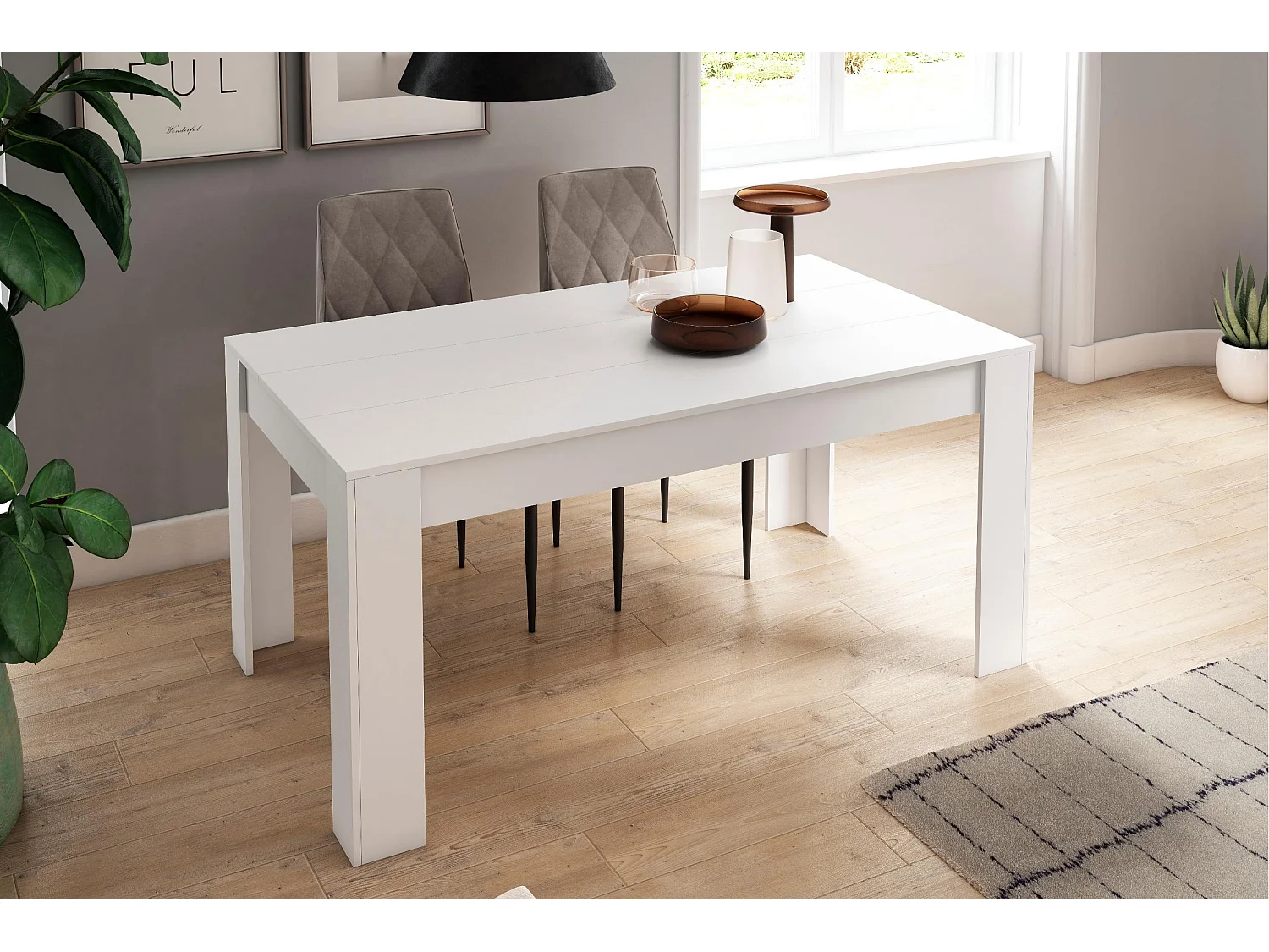 Table Salle à manger 140cm extensible 200cm Blanc mat, 90.4x140.4/200.4x76.1cm