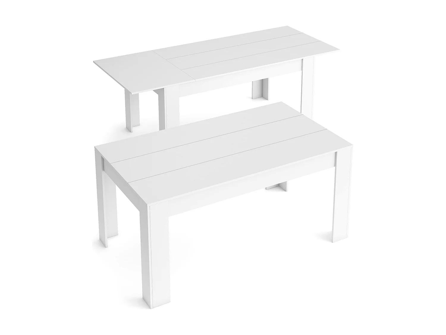 Table Salle à manger 140cm extensible 200cm Blanc mat, 90.4x140.4/200.4x76.1cm