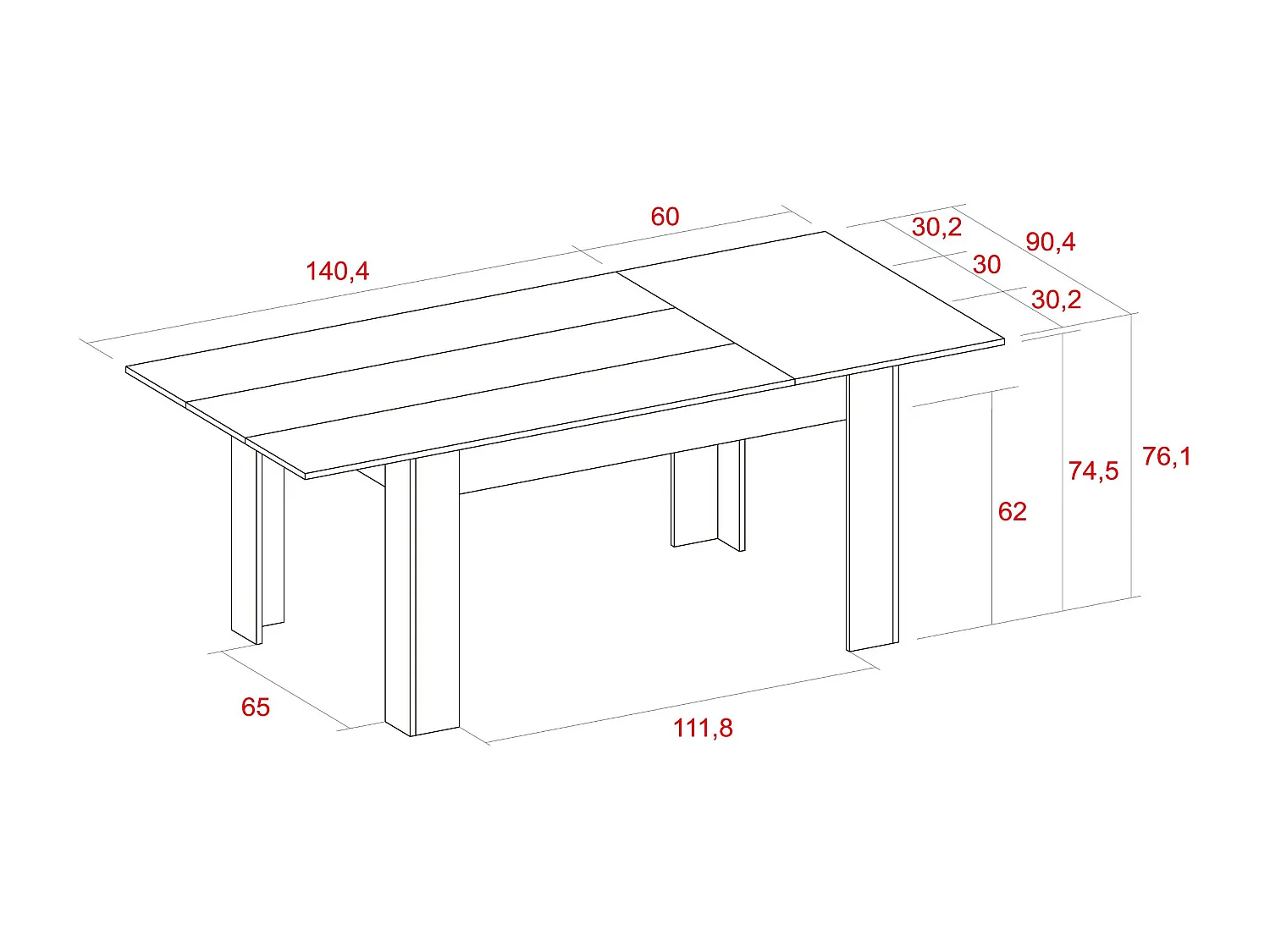 Table Salle à manger 140cm extensible 200cm Blanc mat, 90.4x140.4/200.4x76.1cm