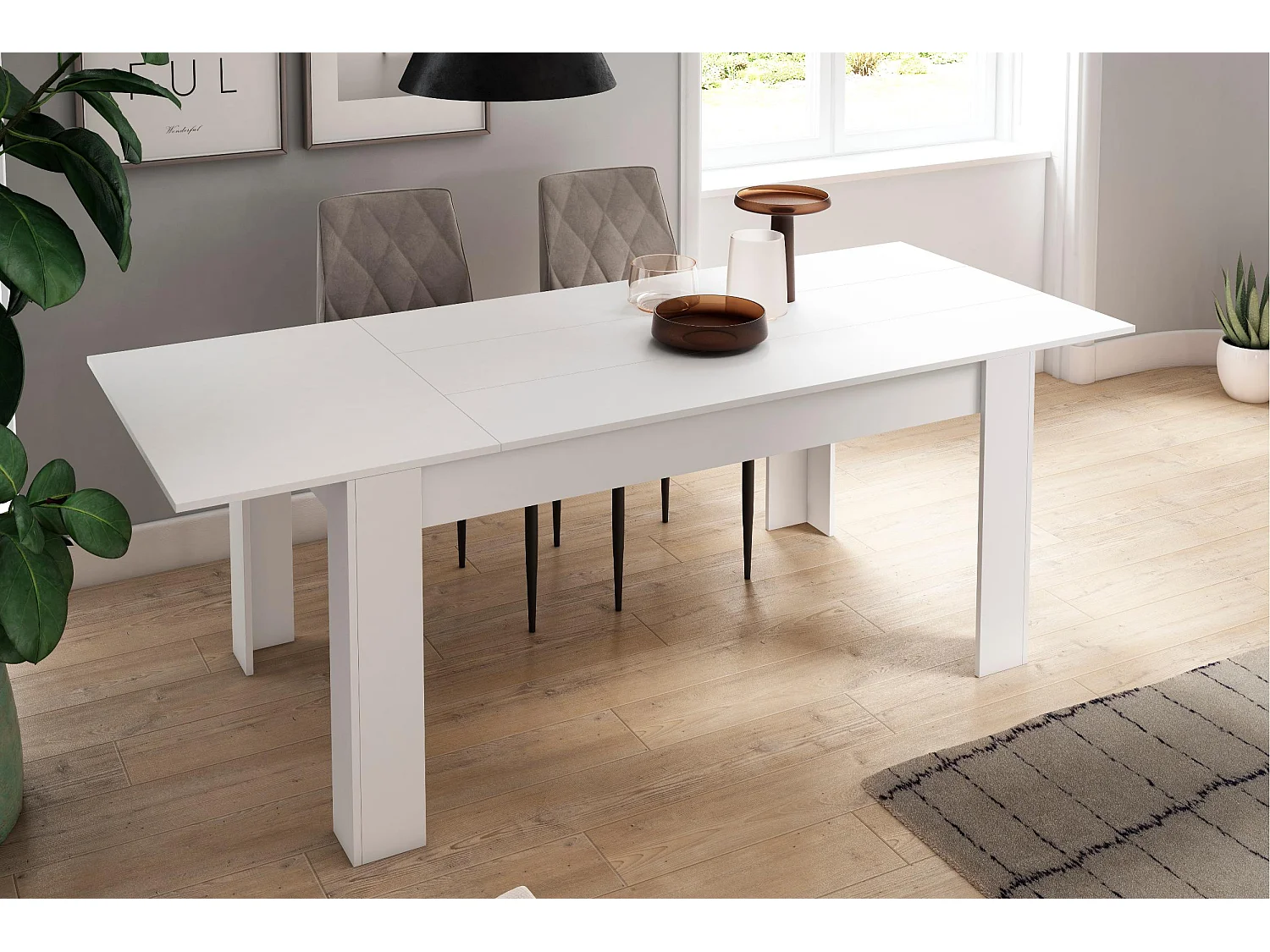 Table Salle à manger 140cm extensible 200cm Blanc mat, 90.4x140.4/200.4x76.1cm
